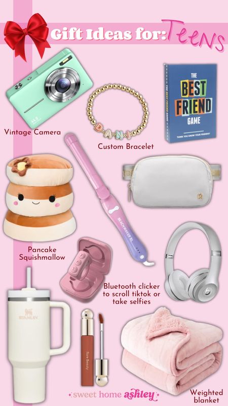 Gifts for teen girls!

Gifts for sister, gifts for friends, gifts for daughters

Digital camera
Customized bracelet
Best friends game
Squishmallow
Beachwsver curling iron
Lululemon belt bag
Beats headphones
TikTok portable scroller
Stanley tumbler
Five minute journal
Weight blanket
Rare beauty lip gloss



#LTKGiftGuide #LTKHoliday #LTKfindsunder50
