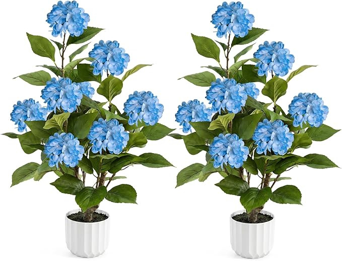 3FT Artificial Hydrangea Tree 2 Pack, Realistic Faux Hydrangea Plants in Pot with Blue Flowers, L... | Amazon (US)