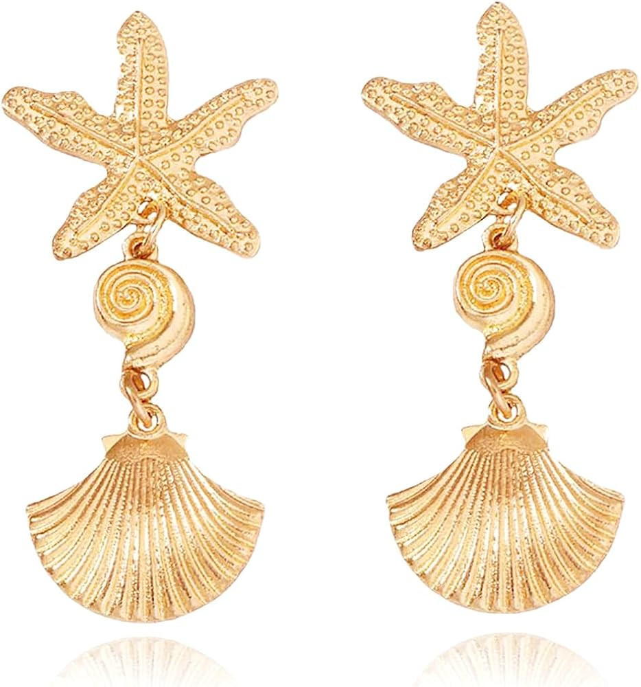 Gold Shell Dangle Earrings Starfish Earrings Ocean Jewelry Earring for Women | Amazon (US)