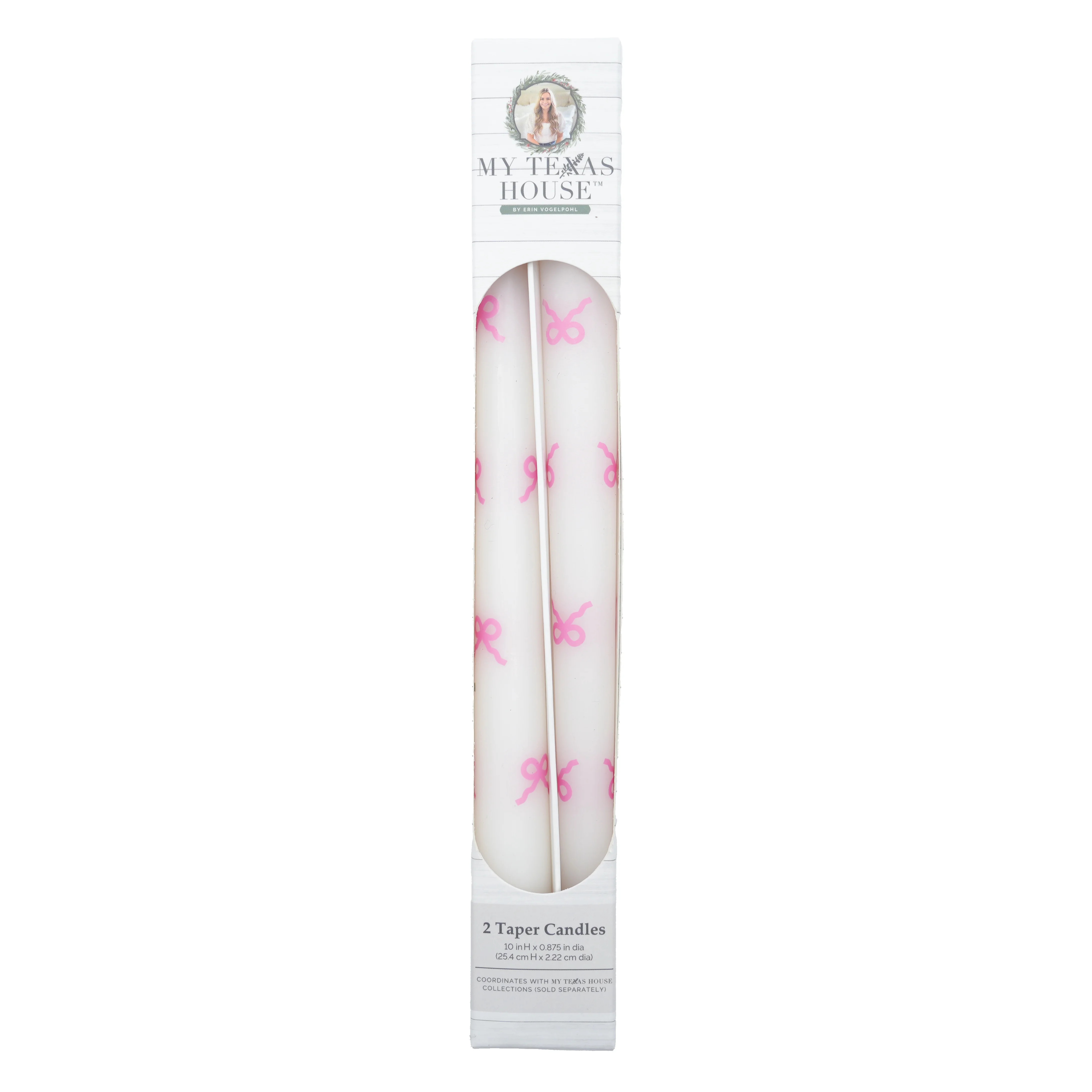 My Texas House Easter 10" Pink Bow & White Taper Candles, Unscented, 2 Count | Walmart (US)