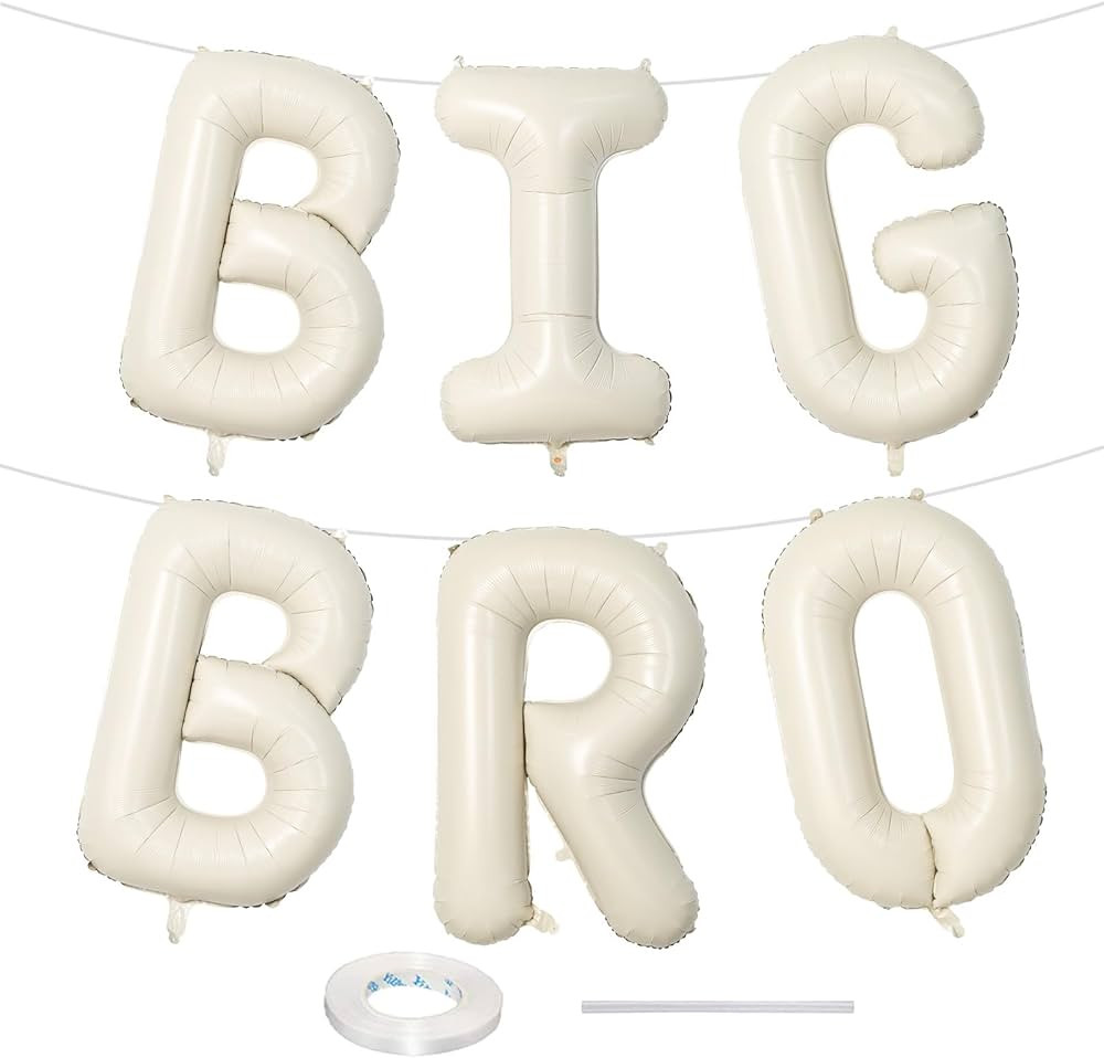40 Inch Beige Big Bro Balloons Letter, Large Cream White Sand Big Bro Foil Balloon, Neutral Ivory... | Amazon (US)