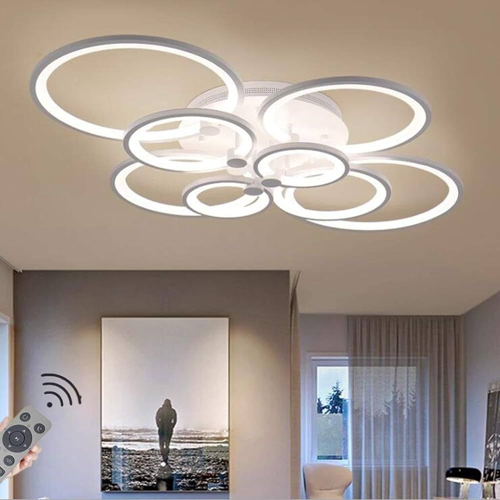 LED Dimmable Ceiling Light Modern Ring Circle Flush Mount Ceiling Lamp Acrylic Lampshade Chandeli... | Amazon (US)
