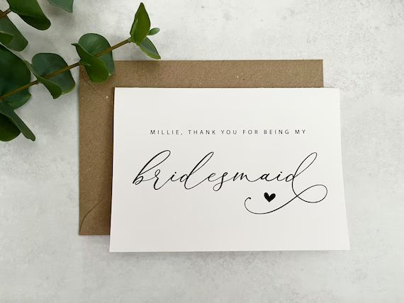Bridesmaid thank you card, personalised card, bridesmaid gift | Etsy (US)