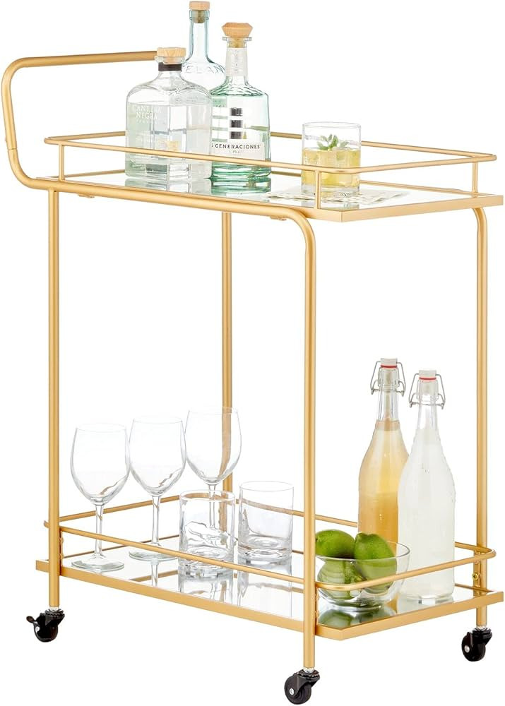 mDesign Metal Vintage Beverage Rolling Cart for Home - 2-Tier Serving Bar Trolley with Easy-Glide... | Amazon (US)