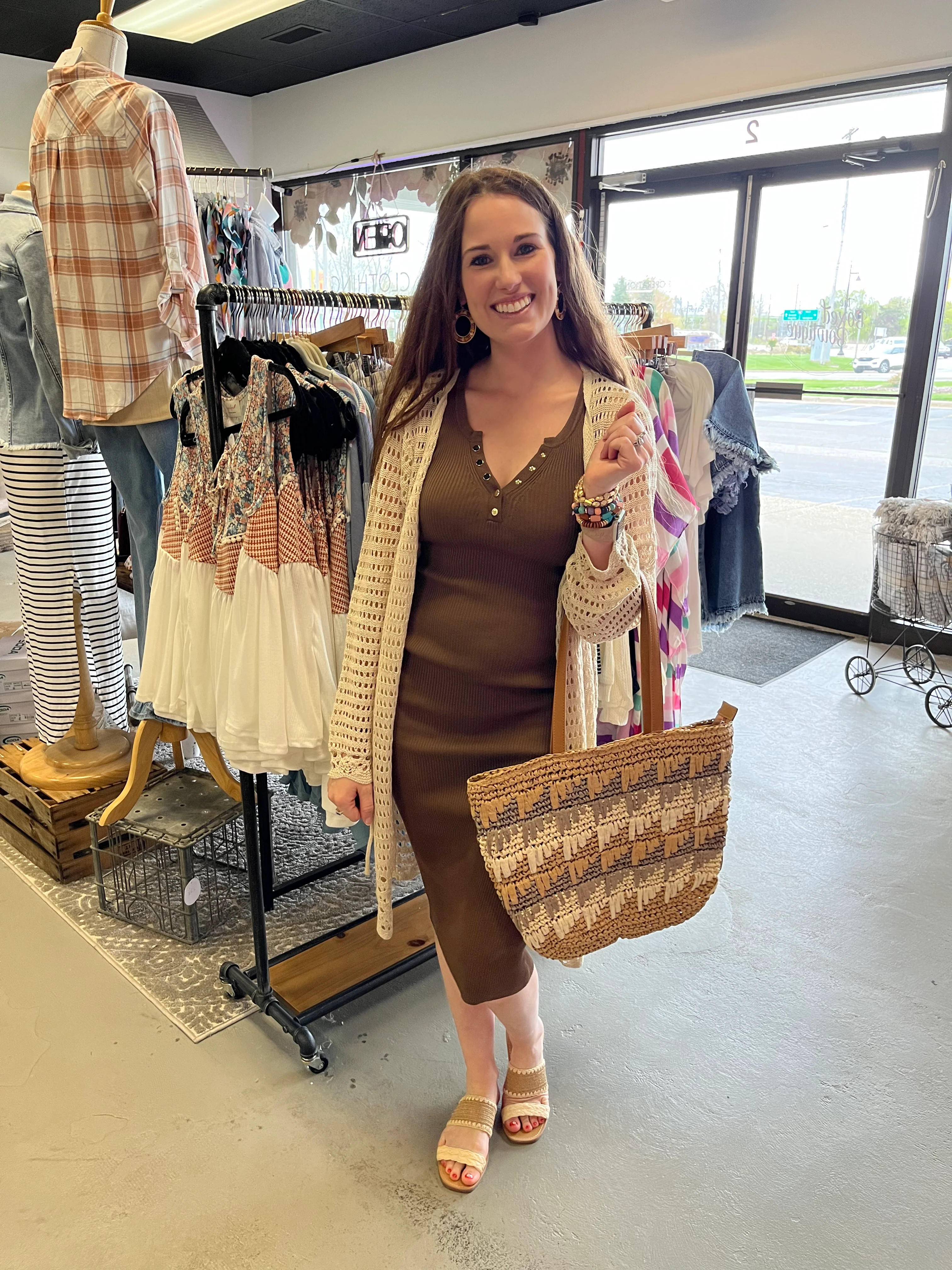 Roslynn Ribbed Midi Dress-Brown | The Boxed Bowtique
