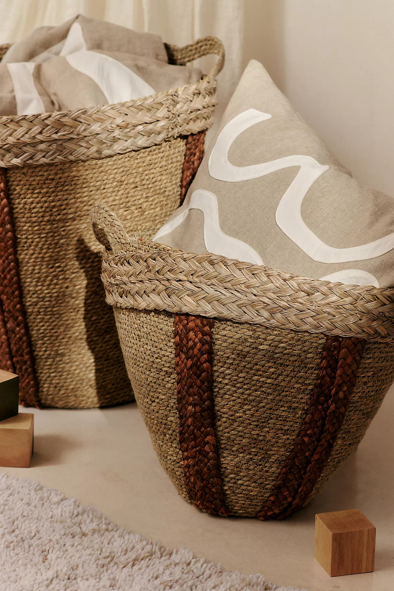 Mar Woven Seagrass Striped Baskets, Set of 2 | Anthropologie (US)