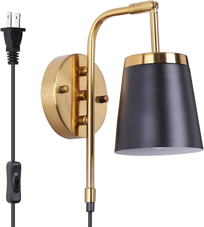 MWZ Sconces Wall Lighting Plug in,Black and Gold Modern Hardwired Sconce Wall Light with On Off S... | Amazon (US)
