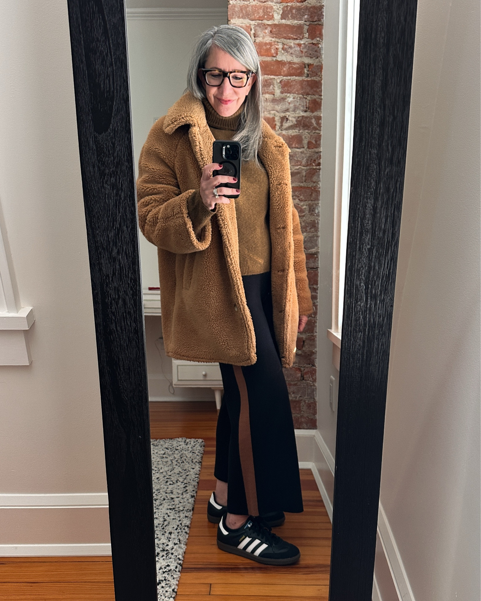 #ComfortableGirlWinter - track pants edition!
Track-style pants tend to get dismissed as loungewear, but they're
essentially wide-leg pants - and can be styled like real clothes.

A coordinating sweater, classic sneakers, and a cozy outer layer take them
from "at home" to intentional without sacrificing comfort (or warmth). Same
ease, better balance.

Comfortable doesn't have to mean sloppy - it just needs a little intention.
.
.
.
.
#Over60Style #StyleOver60 #EverydayStyle #ComfortableStyle #WearWhatYouOwn