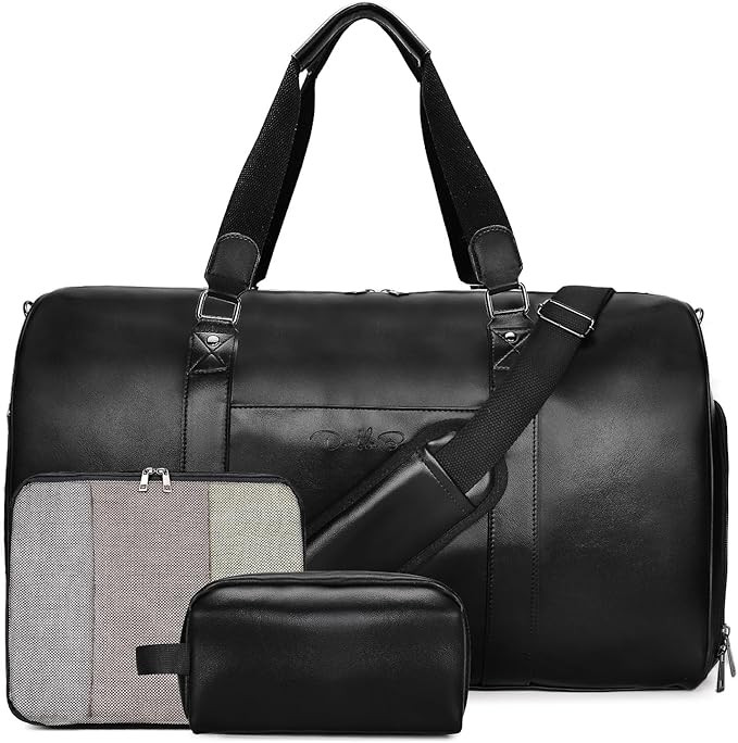 3-in-1 Leather Duffle Bag with Toiletry and Shoe Compartment, Weekender Overnight Gym Bag for Men... | Amazon (US)