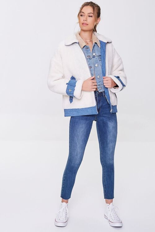 Denim-Trim Faux Shearling Jacket | Forever 21 (US)
