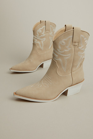 Claire Suede Western Booties in Beige | Altar'd State | Altar'd State