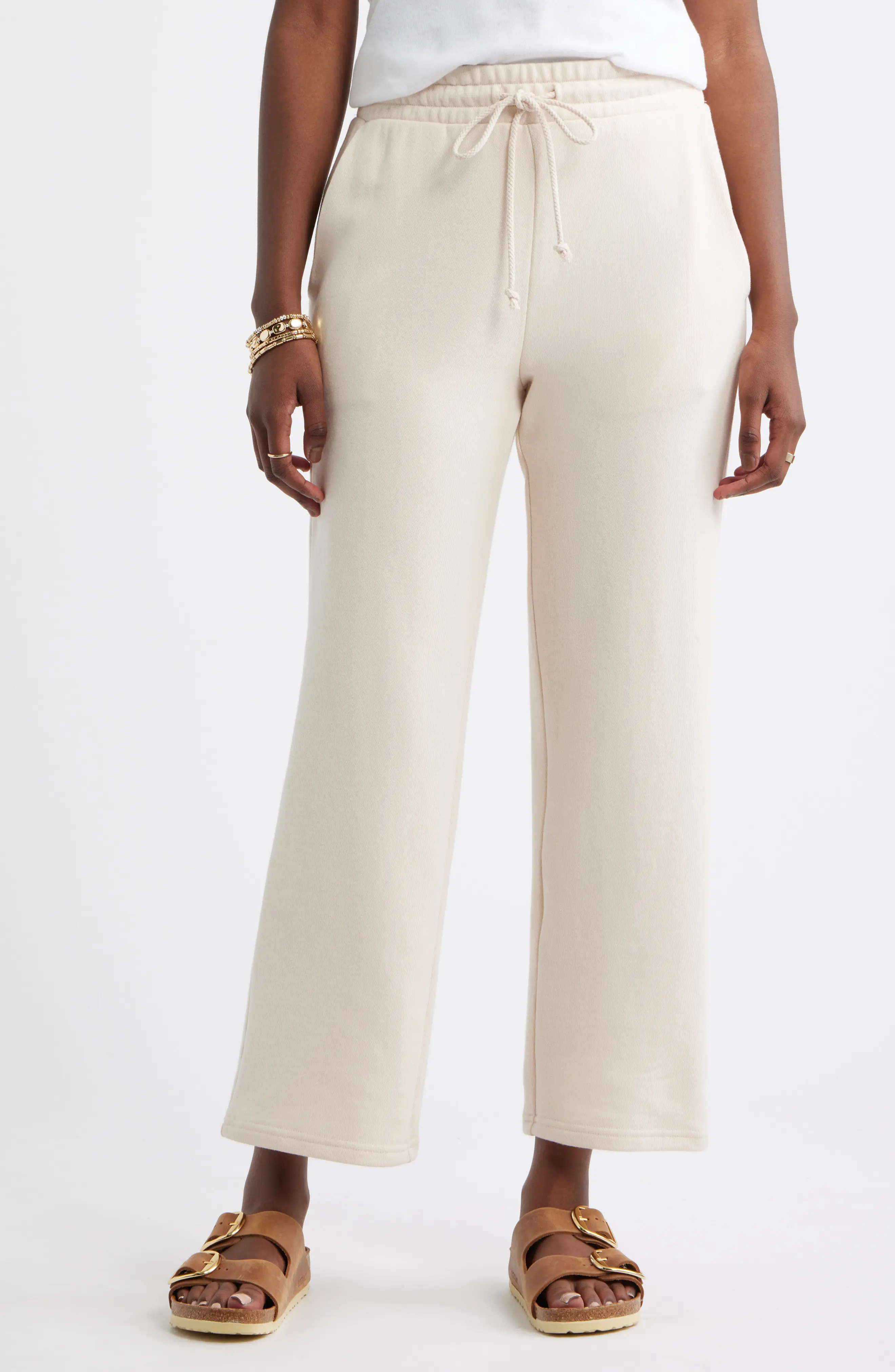 caslon(r) Cotton Blend French Terry Drawstring Pants in Beige Shell at Nordstrom, Size Medium | Nordstrom