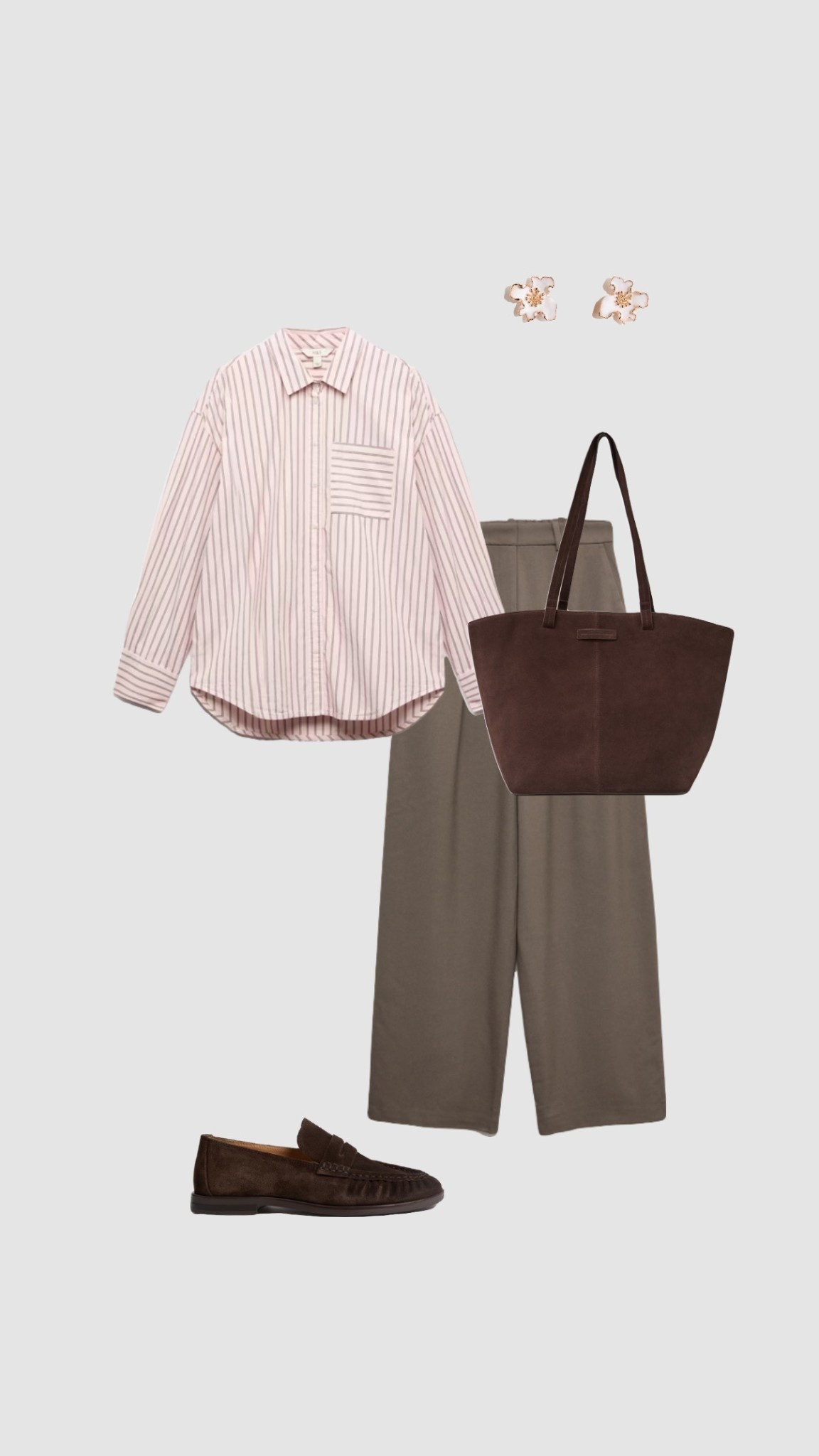 Winter - Spring Transitional Smart Casual Work Outfit 💖

• workwear office outfits interview outfit pink striped shirt high waisted tailored brown trousers dark brown faux suede loafers tote bag corporate outfits city break dinner date night outfit Valentine’s Day outfits uk fashion business casual workwear 2026 uk •

#LTKuk #LTKworkwear #LTKdatenight