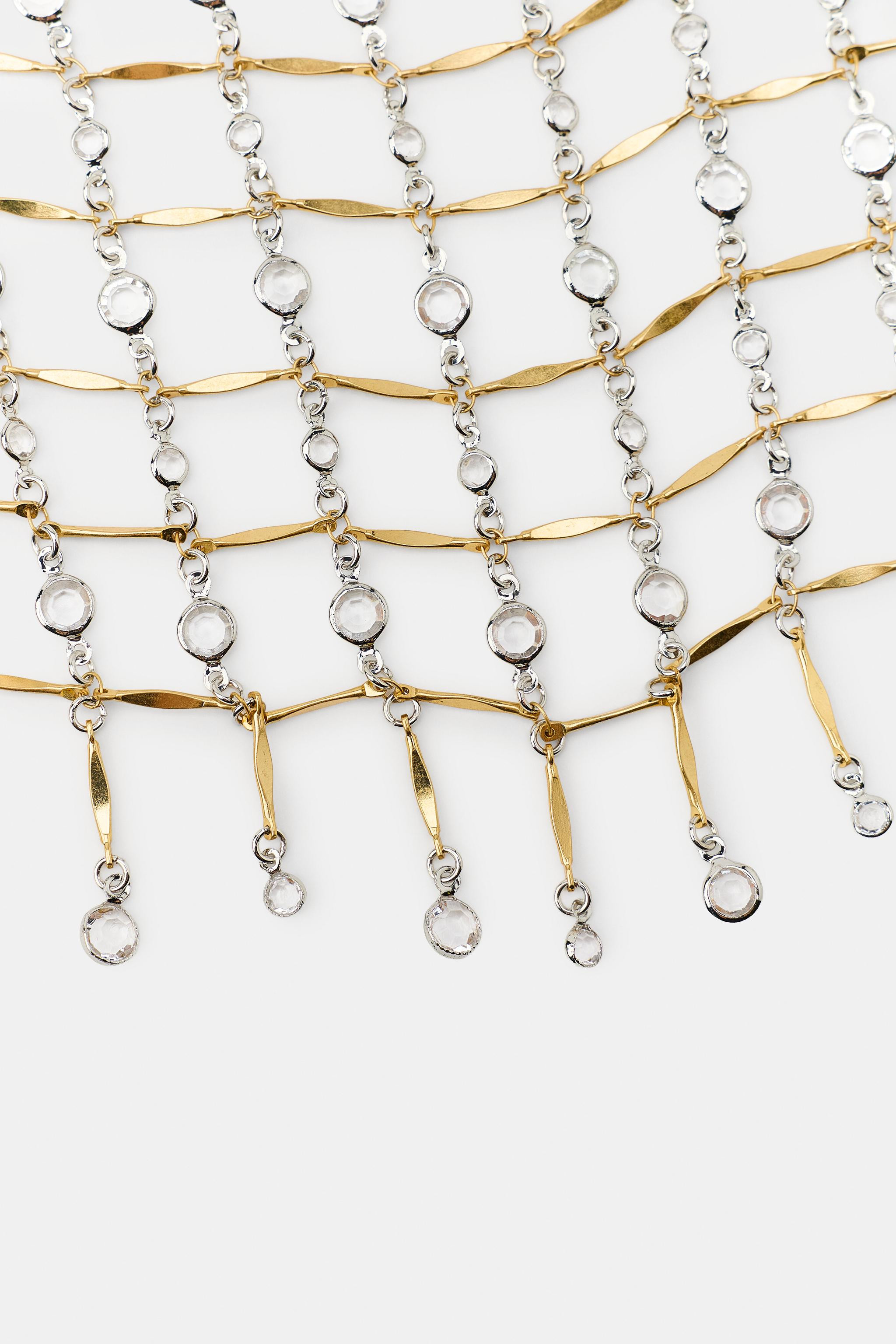 Mixed necklace featuring multiple metal pieces and contrasting jewel appliqu\u00e9. Lobster clasp... | Zara US