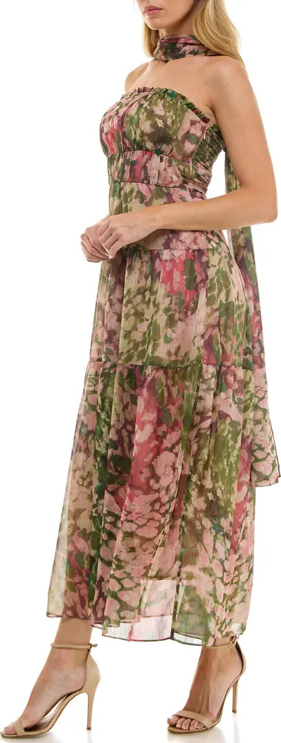 Metallic Floral Strapless Dress & Scarf Set | Nordstrom