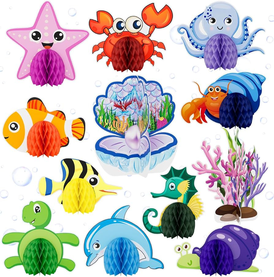 12 Pcs Under The Sea Party Decorations, Sea Animals Honeycomb Centerpieces Ocean Fish Centerpiece... | Amazon (US)