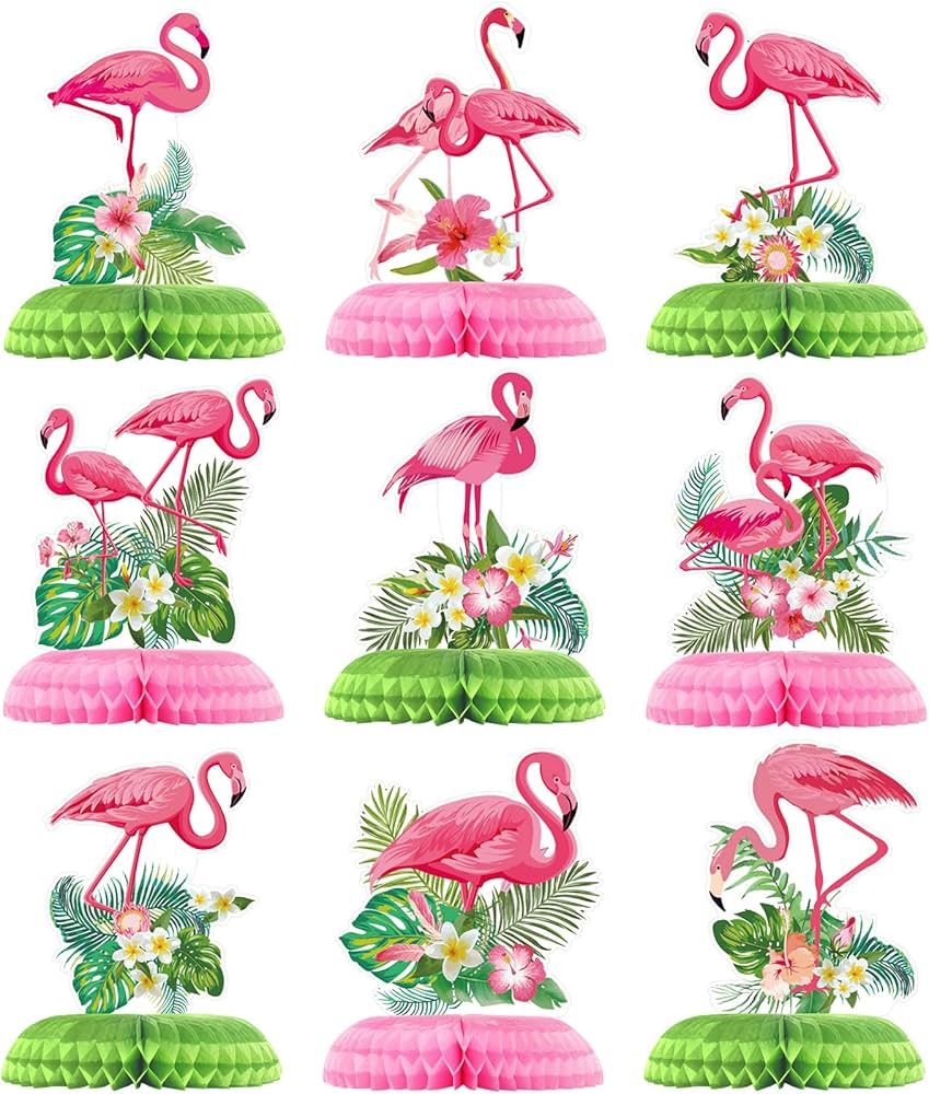 Funtery 9 Pcs Flamingo Centerpieces for Tables Hawaii Luau Honeycomb Centerpieces Flamingo Party ... | Amazon (US)