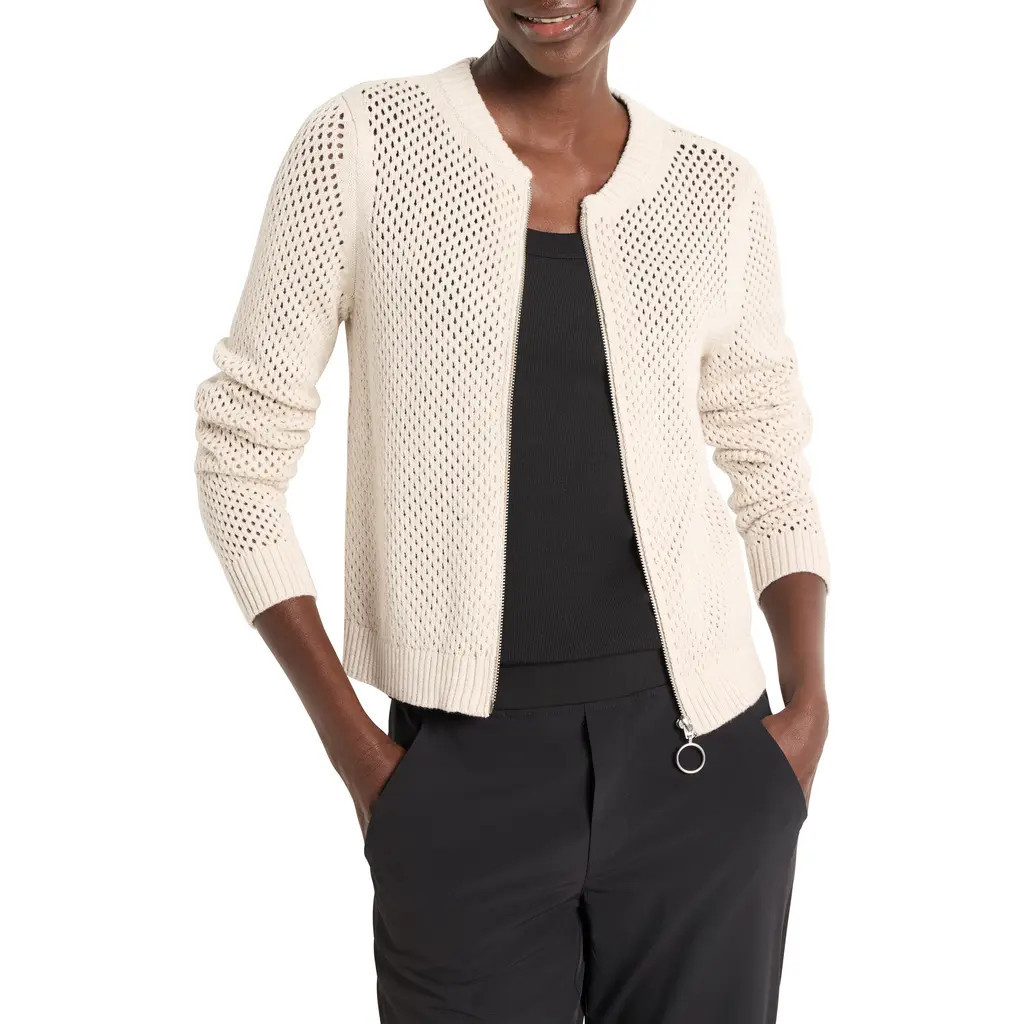 NZ ACTIVE by NIC+ZOE Open Stitch Zip-Up Cardigan in Cobblestone at Nordstrom, Size Small | Nordstrom