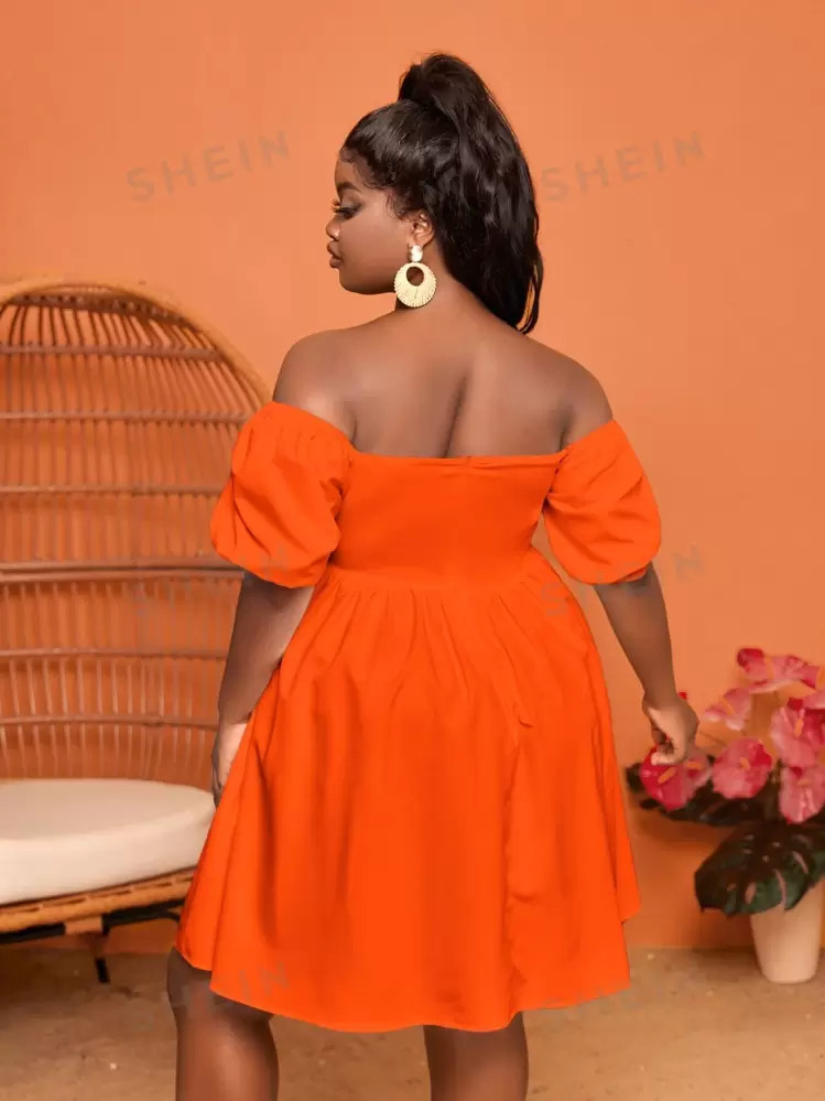 SHEIN Slayr Plus Off Shoulder Puff Sleeve Dress | SHEIN