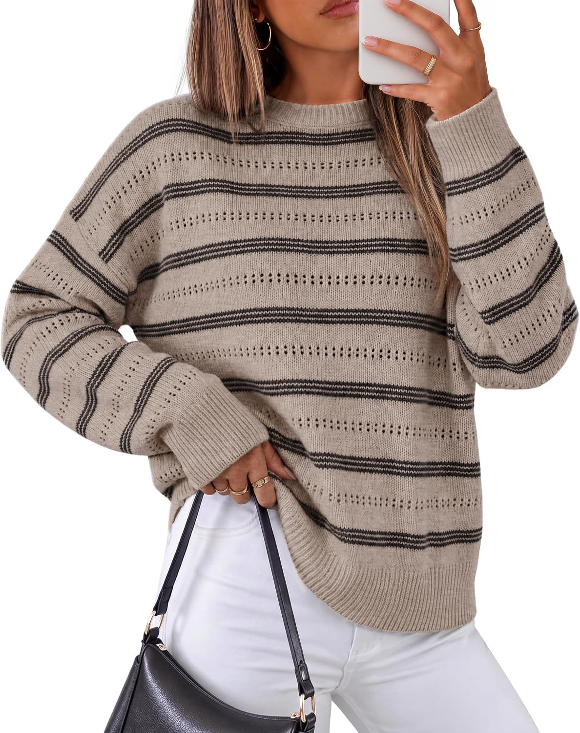 ZESICA Women's 2026 Casual Long Sleeve Striped Pullover Sweaters | Amazon (US)