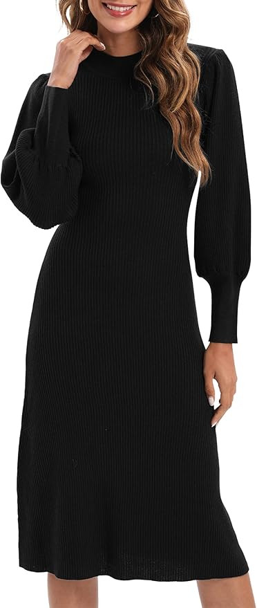 Women Long Sleeve Wrap Knit Casual Dress Fall Sweater Wedding Guest Midi Sweater Pullover Formal ... | Amazon (US)