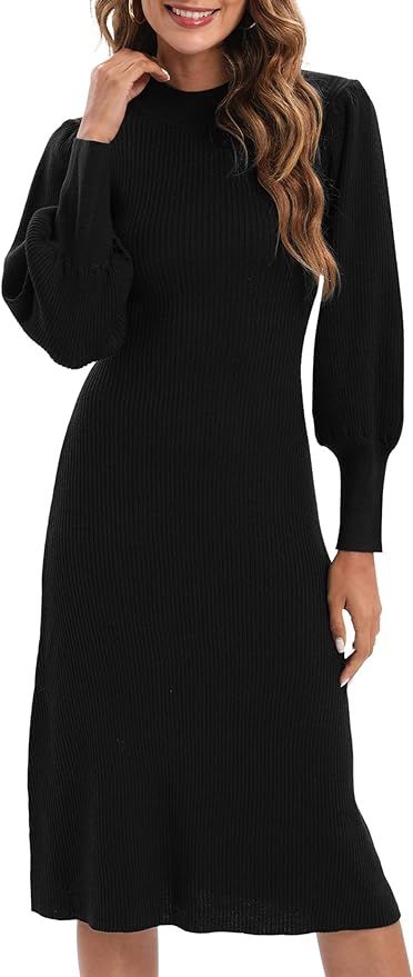 Women Long Sleeve Wrap Knit Casual Dress Fall Sweater Wedding Guest Midi Sweater Pullover Formal ... | Amazon (US)