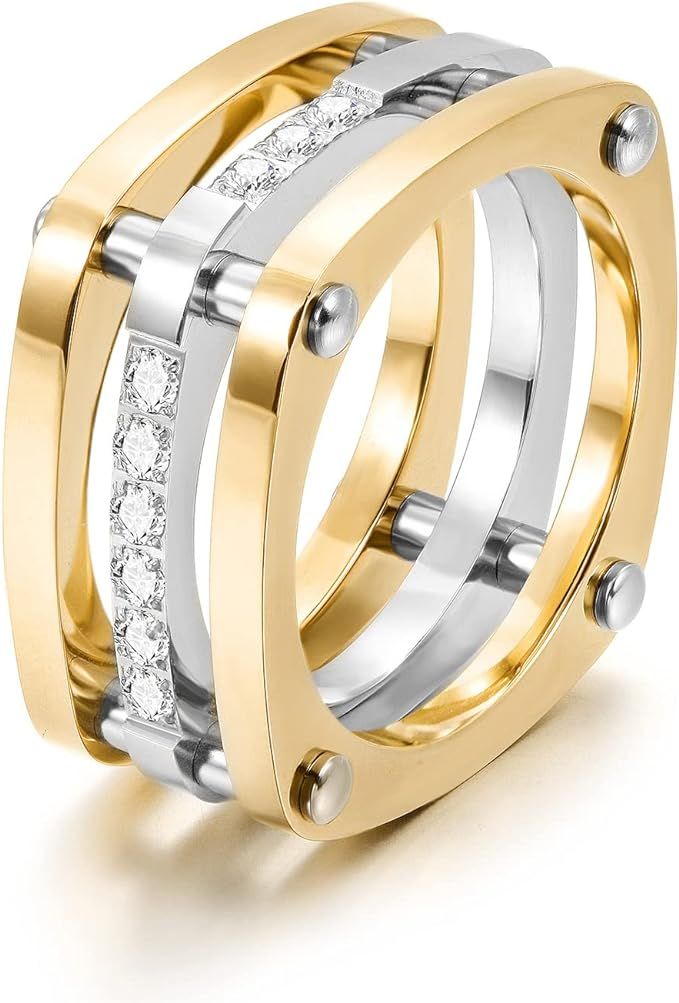 WISTIC Gold Statement Rings for Women Wide Bands Parallel Bar "X" Criss Cross Rings for Girls Fas... | Amazon (US)