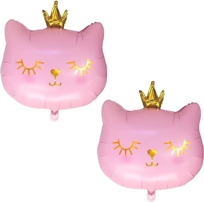 Pink Cat Balloons Crown Cat Party Decorations 2 Pcs 30 Inch Kitten Balloon Cartoon Cat Birthday P... | Amazon (US)