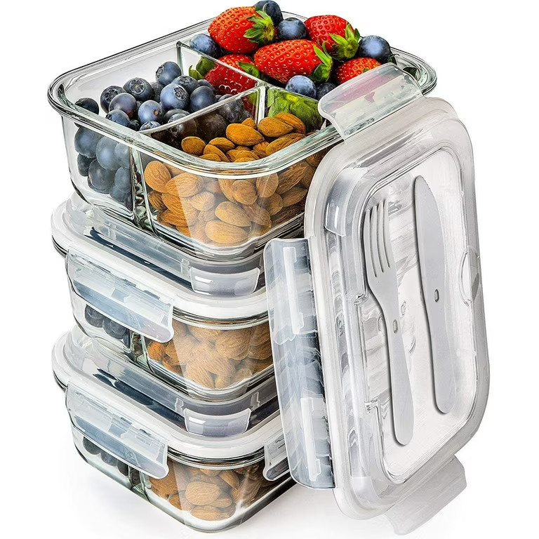 Prep Naturals - Glass Food Storage Containers - Meal Prep Container - 3 Packs, 3 Compartments, 34... | Walmart (US)