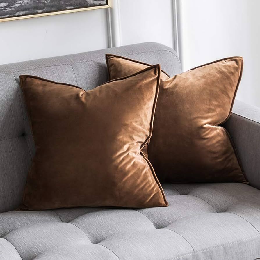 MIULEE Pack of 2 Decorative Velvet Throw Pillow Cover Soft Chocolate Pillow Cover Soild Square Cushion Case for Sofa Bedroom Car 18x 18 Inch 45x 45cm | Amazon (US)