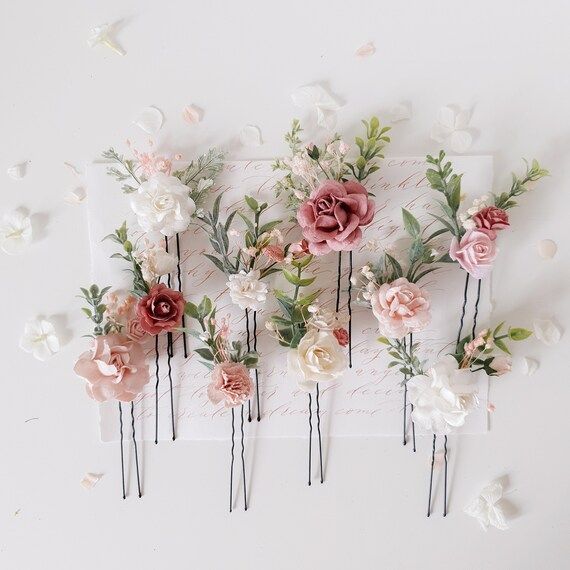 Dusty rose flower hair pins Wedding hair pins Bridal flower | Etsy | Etsy (CAD)