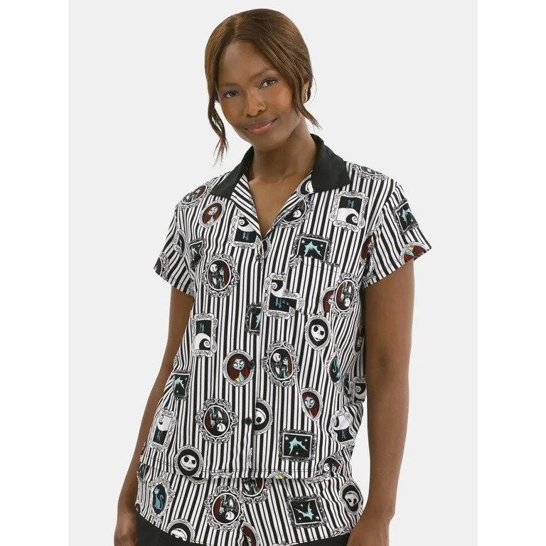Disney Women's Nightmare Before Christmas Printed Notched Top and Shorts Pajama Set, 2-Piece, Siz... | Walmart (US)