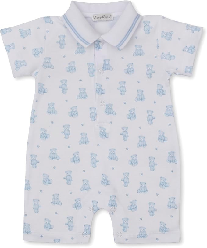 kissy kissy Baby Boys 100% Pima Cotton Teddy Bears Print Short Playsuit Romper, Newborn to 9 Mont... | Amazon (US)
