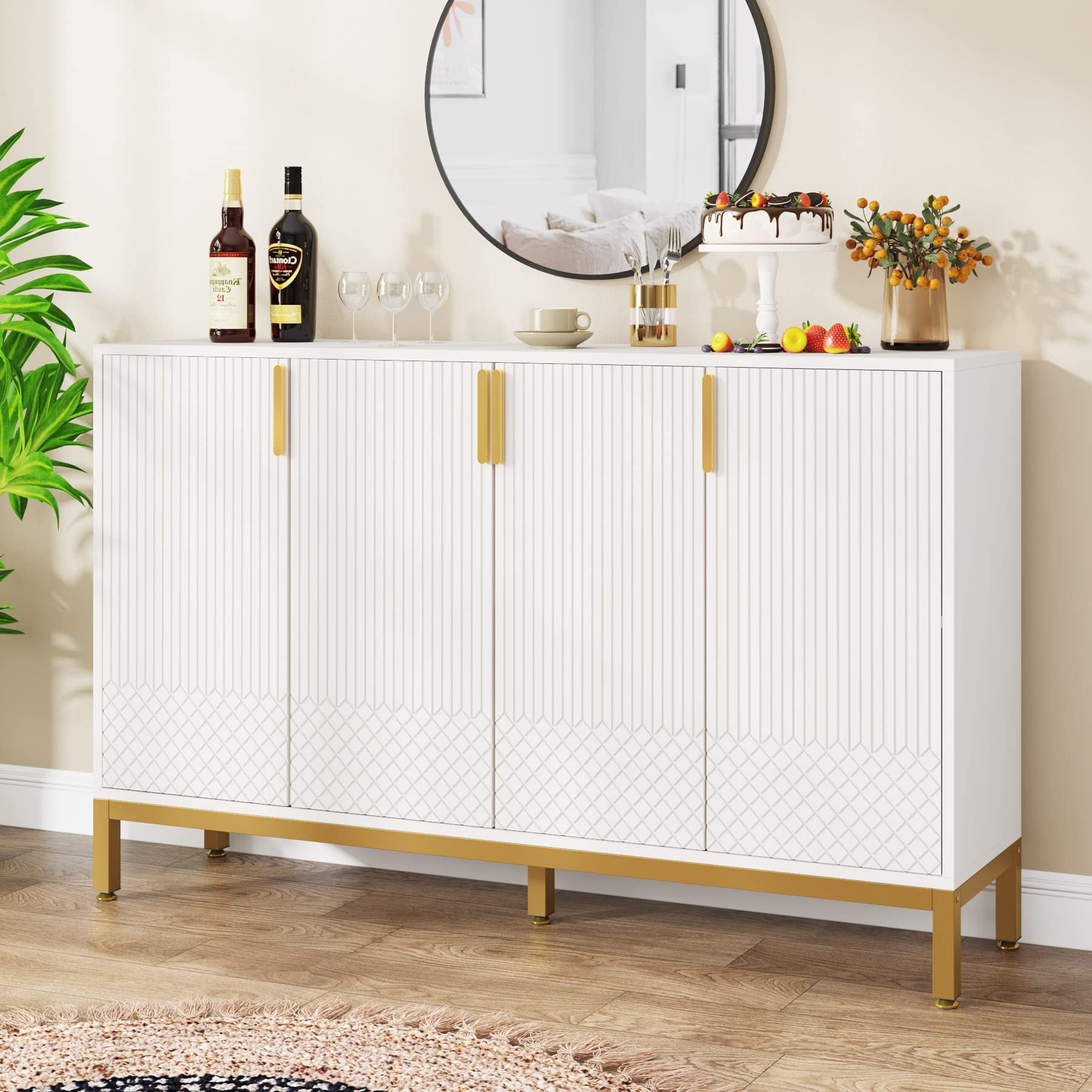 Tribesigns Luxury Buffet Cabinet with Storage, 59 Inch Kitchen Sideboard Cabinet with 4 Doors, Co... | Amazon (US)
