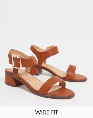 Simply Be wide fit heeled sandal with buckle detail in tan | ASOS (Global)