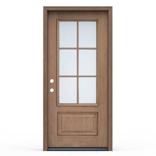 JELD-WEN 36 in. x 80 in. 1-Panel Right Hand Inswing 6-Lite Clear Warm Toffee Fiberglass Prehung F... | The Home Depot