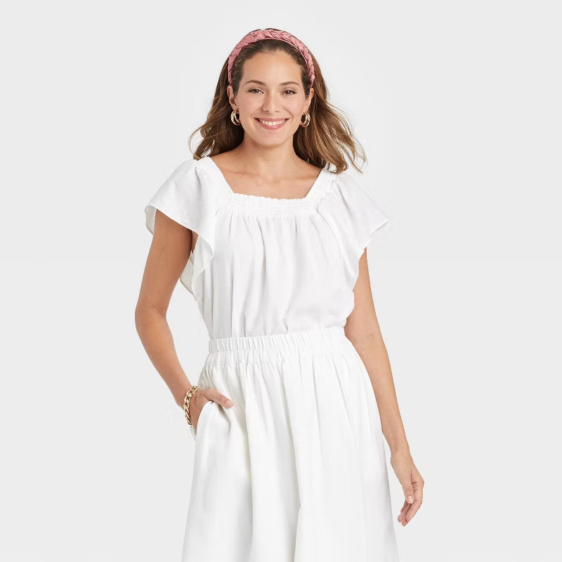 Women's Ruffle Short Sleeve Smocked Top - A New Day™ | Target