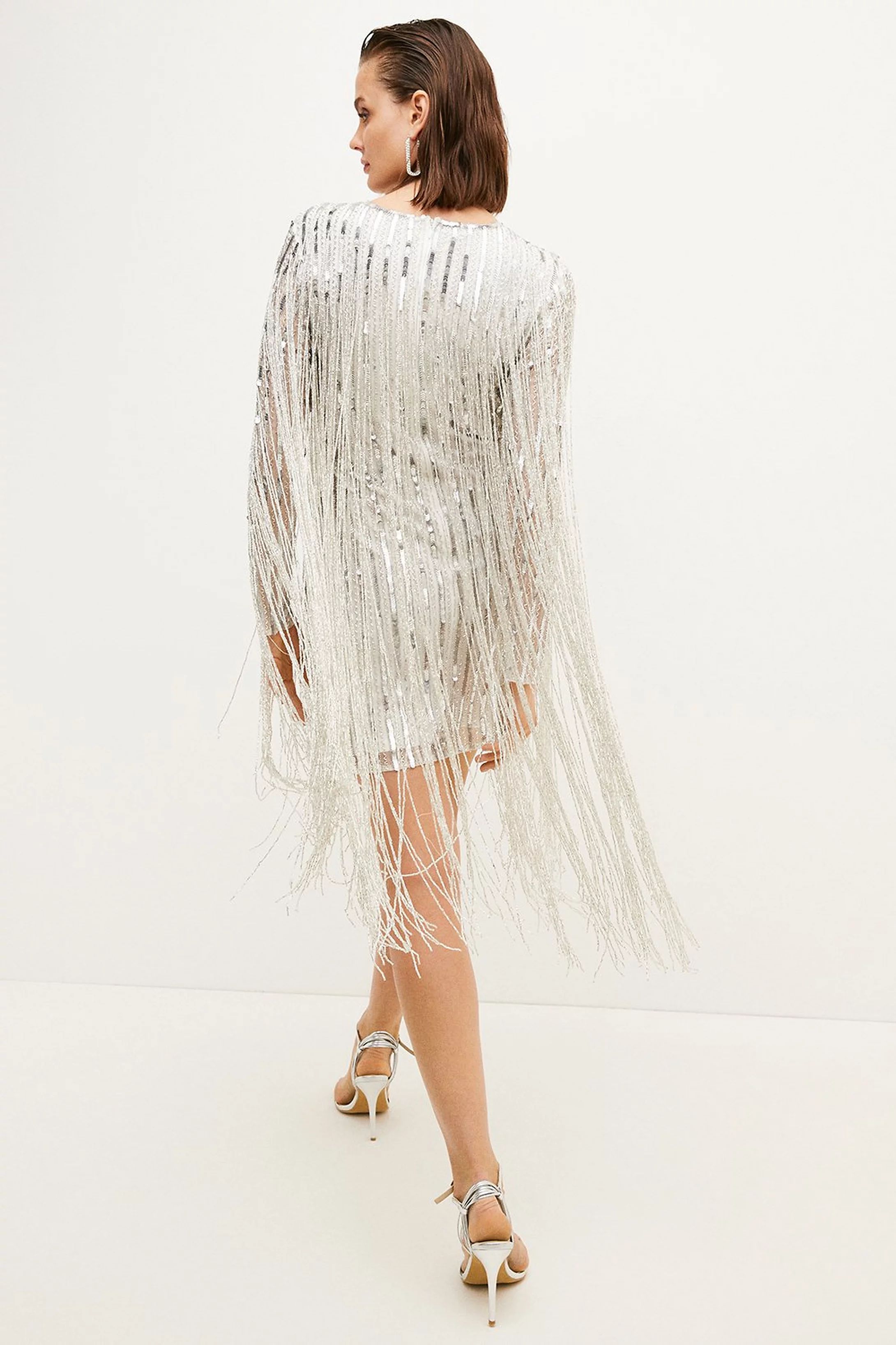 Beaded Fringed Woven Mini Dress | Karen Millen UK & IE