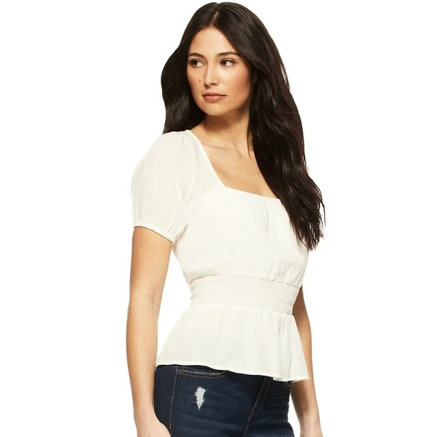 Sofia Jeans by Sofia Vergara Women’s Square Neck Smocked Waist Top | Walmart (US)