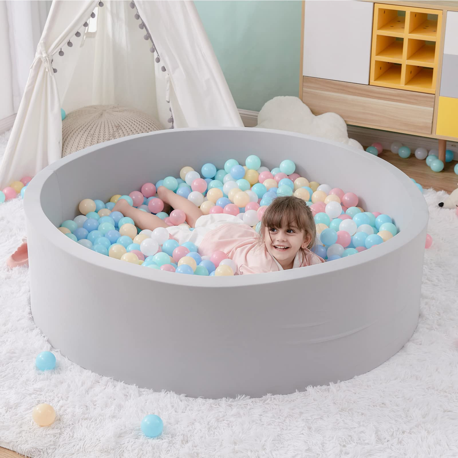 Piscina de bolas de espuma, 47.2 x 13.8 pulgadas, grandes para niños pequeños, suave y redonda ... | Amazon (US)