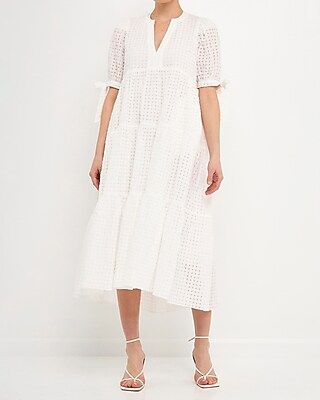 English Factory Gingham Tiered Midi Dress | Express