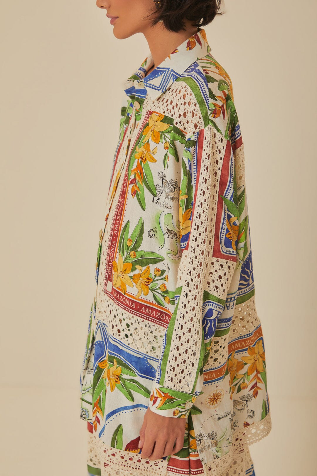 Tropical Destination LENZING™ ECOVERO™ Euroflax™ Crochet Shirt | FarmRio (US)