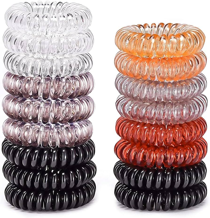 17 Pack Hair Elastics, No Crease Spiral Hair Ties Hair Bands Multi Color Waterproof Phone Cord Ha... | Amazon (US)