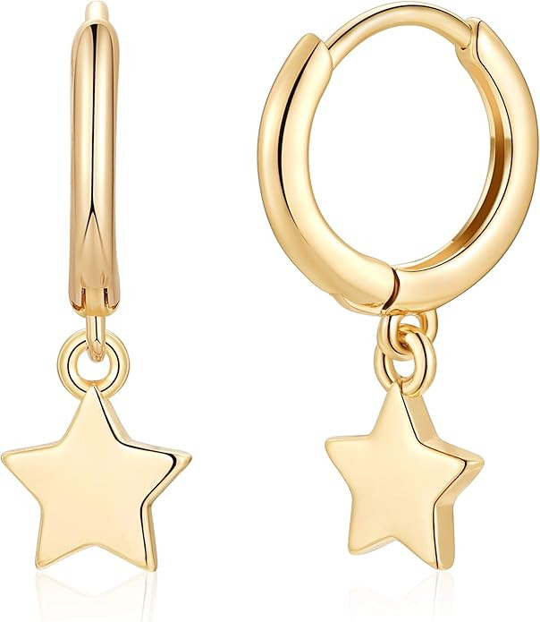 S925 Sterling Silver Post Huggie Hoop Earrings, 14K Gold Plated Dangle Small Hoop Cuff Earring Hy... | Amazon (US)
