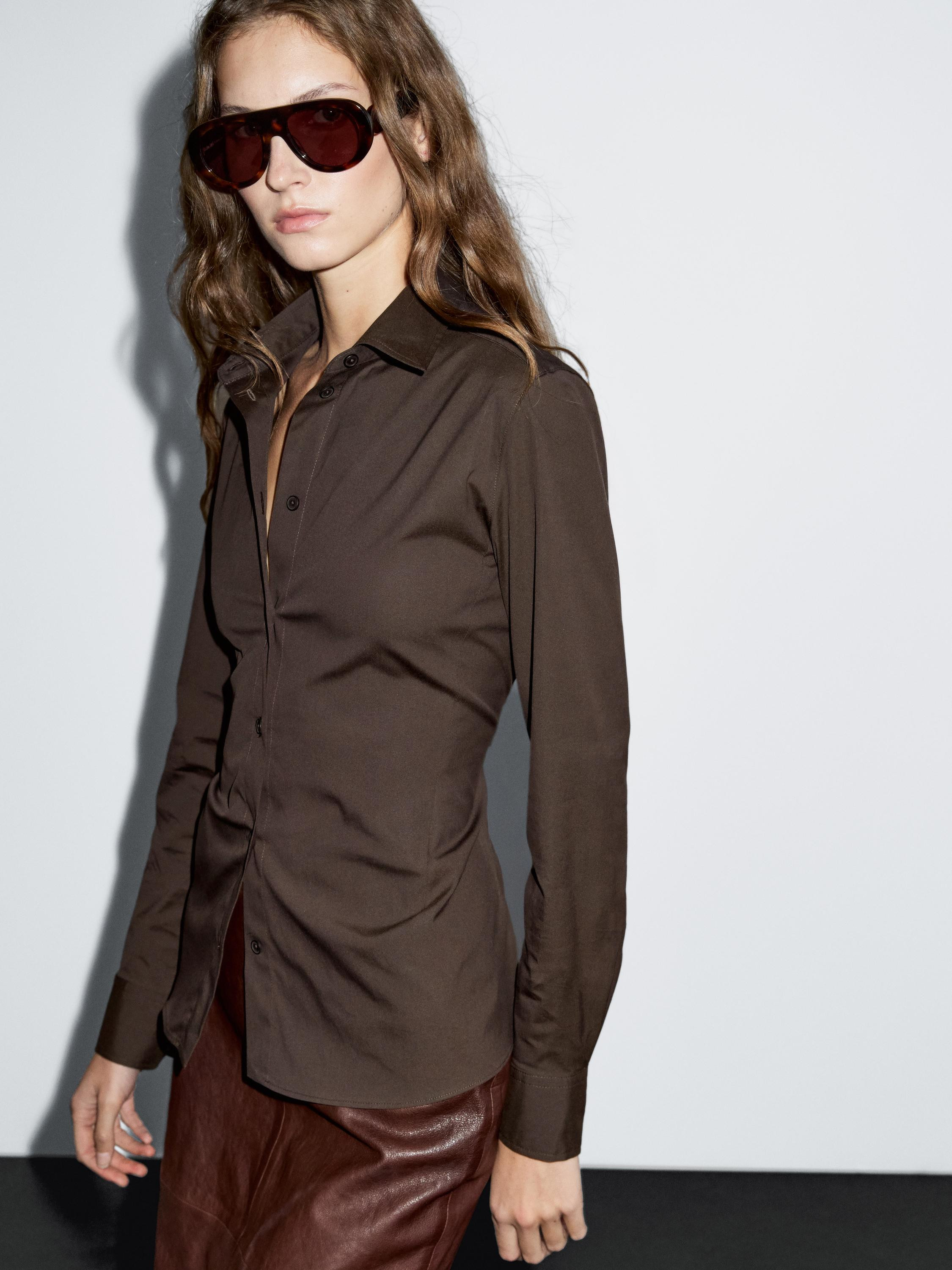 Cotton blend stretch shirt | Massimo Dutti UK