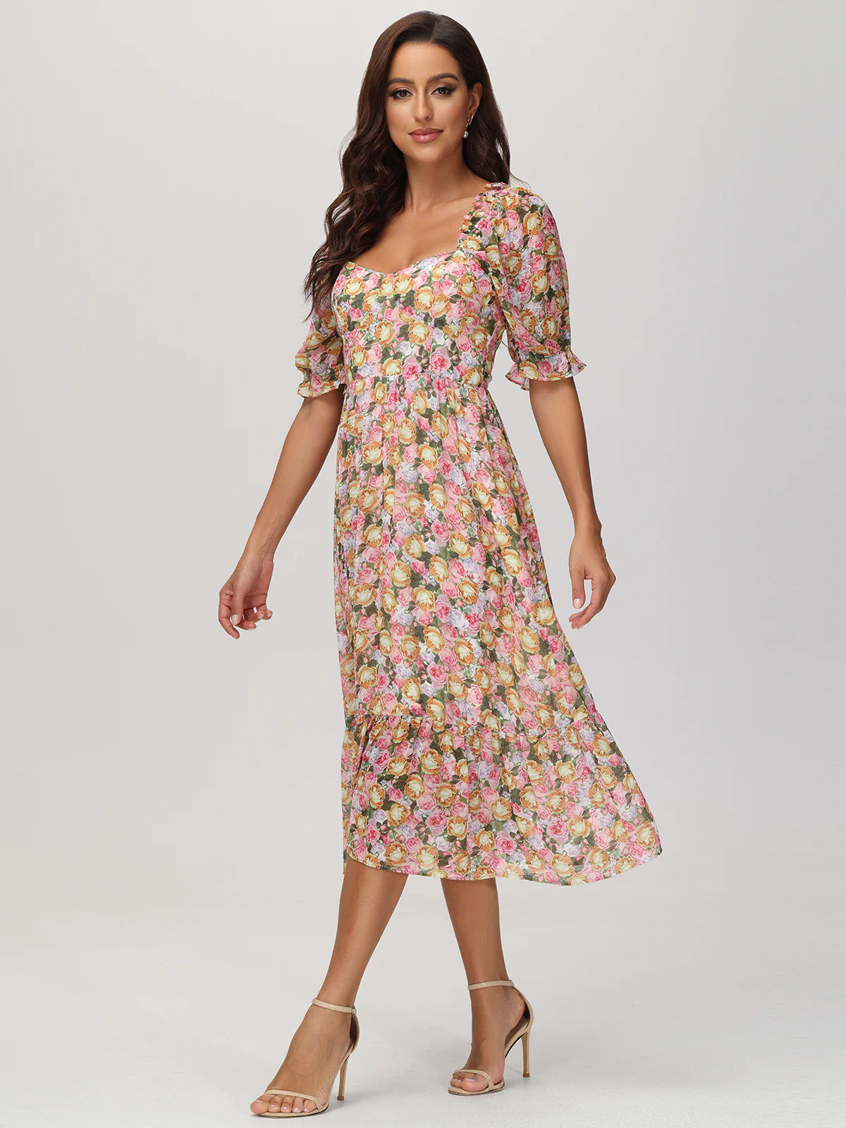 Floral Puff-Sleeve Midi Dress | 89th + Madison