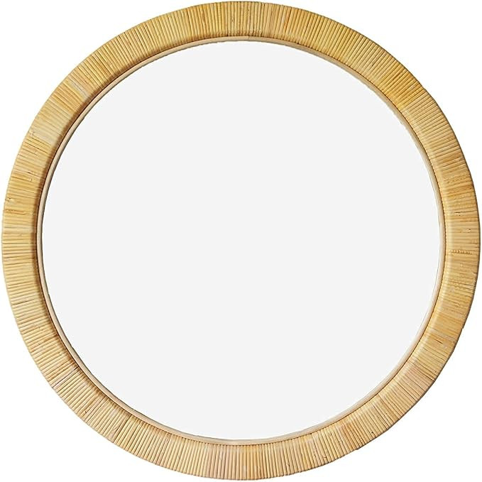 SORBARIA Natural Rattan Skin Wrapped Large Round Mirror - 36 inch, Nautical, Coastal, Natural Sty... | Amazon (US)