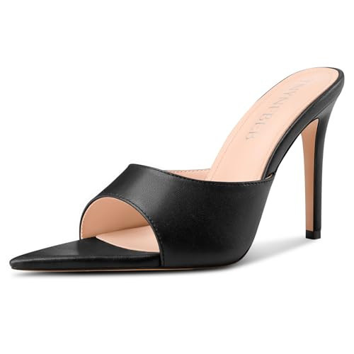 TNYNFBEB Womens Girl Stiletto High Heel Peep Open Pointed Toe Mules Shoes Sandals Slingback Wedding Prom Dress Cute 3.9 Inches Heels Black 11 M US | Amazon (US)