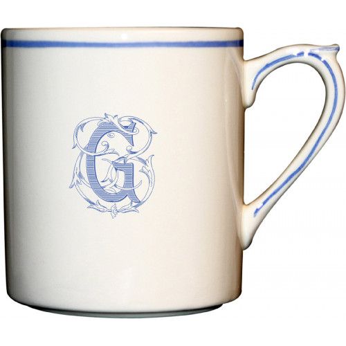 Gien France Filet Blue Monogram Mug G 9 Oz, 3 1/2 H - G | Gracious Style