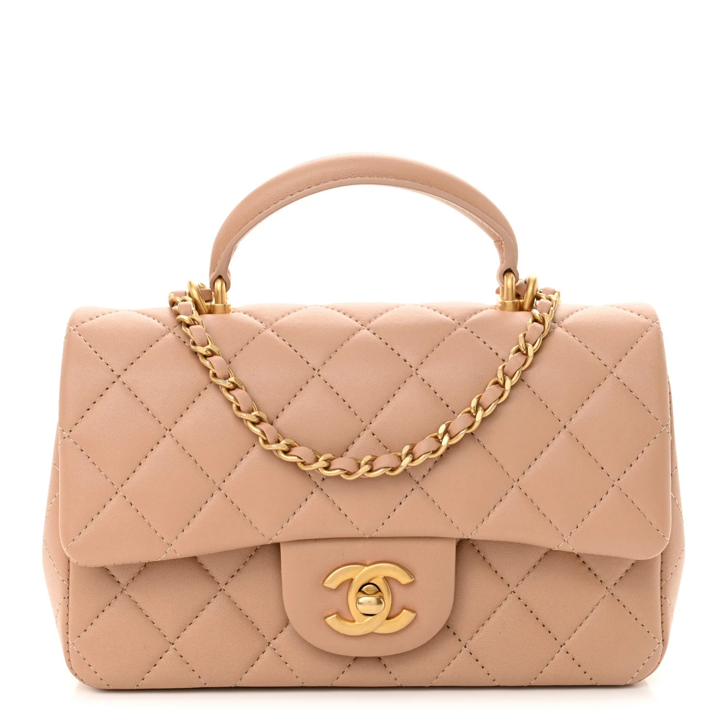 Chanel Lambskin Quilted Mini Top Handle Rectangular Flap Beige 1685031 | FASHIONPHILE (US)